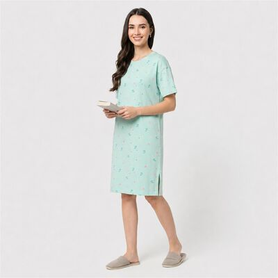 Women's Mint Green Round Neck T-Shirt Style Nighty
