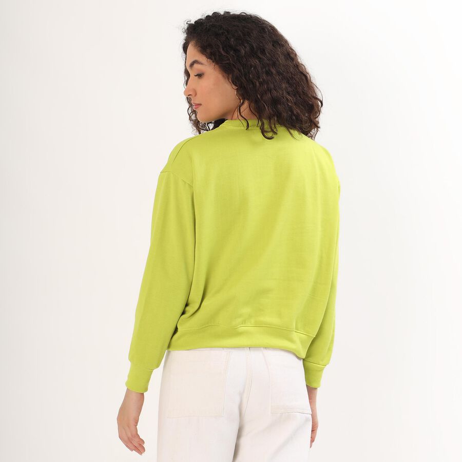 Women's Bright Lime Green Crew Neck Casual Sweatshirt, हल्का हरा, large image number null