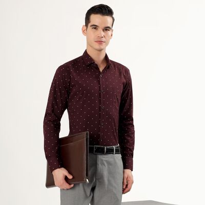 Men's Deep Maroon Cotton Spread Collar Formal Shirt