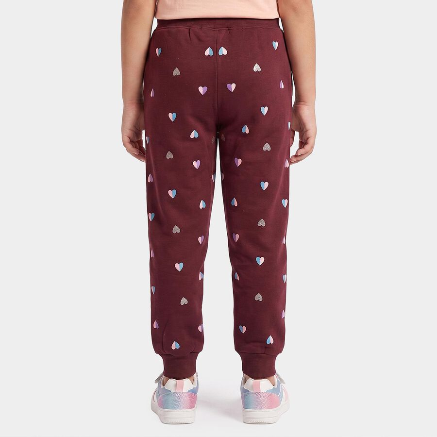 Girls' Maroon Regular Fit Heart Jogger Pyjama, वाइन, large