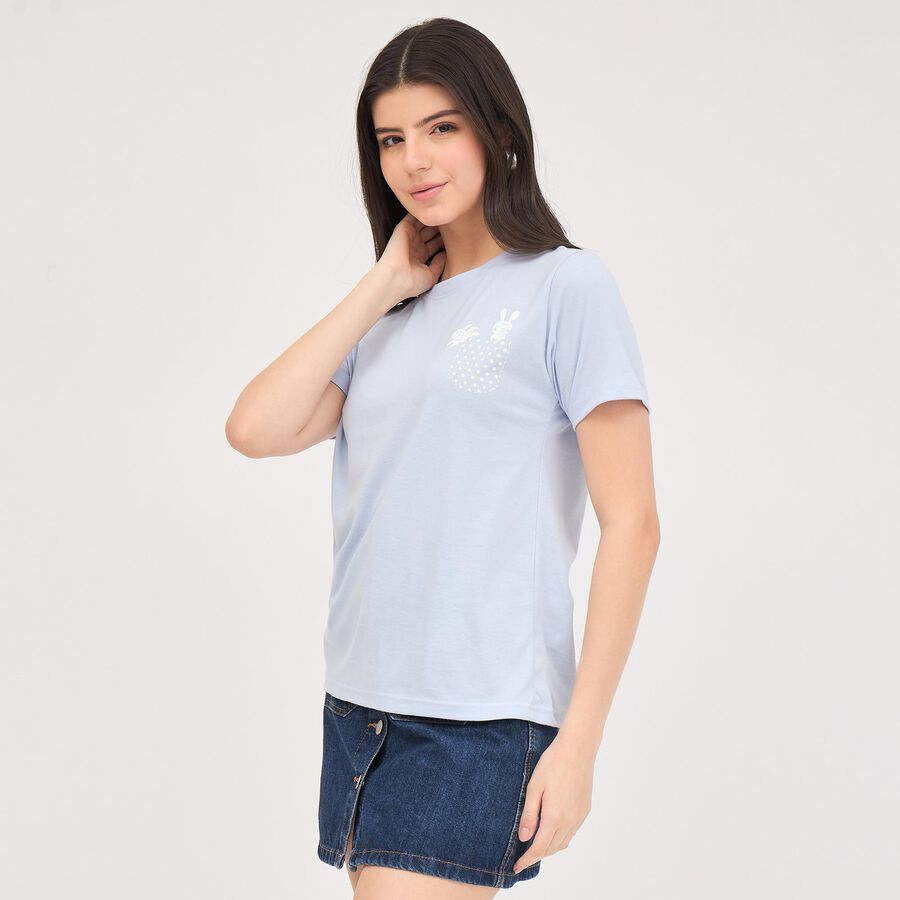 Women's Light Blue Round Neck Printed T-Shirt, हल्का नीला, large image number null