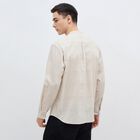 Men's Light Beige Cotton Mandarin Collar Casual Shirt, Beige, small image number null