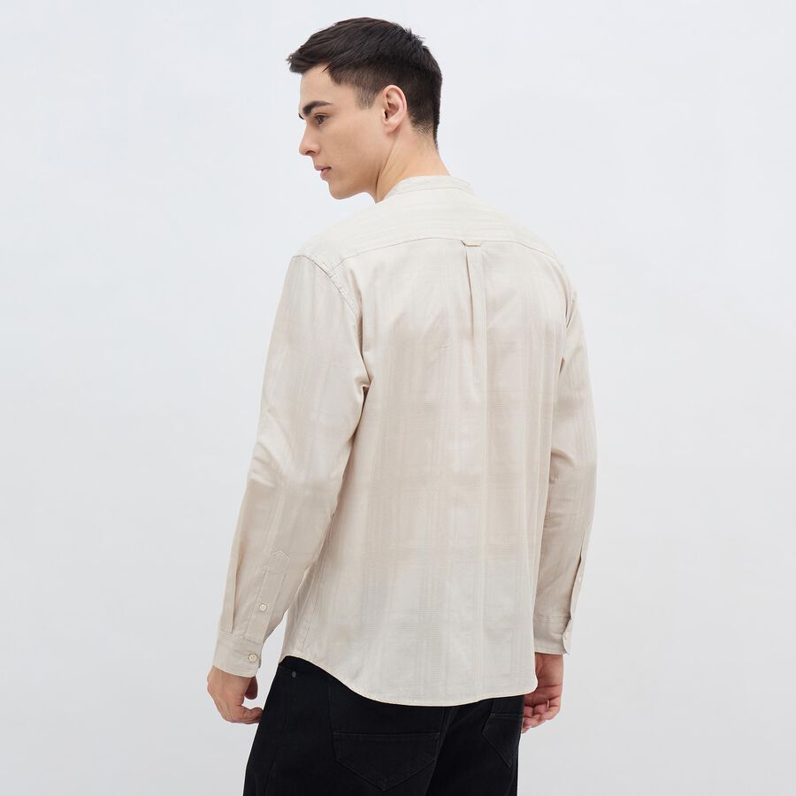 Men's Light Beige Cotton Mandarin Collar Casual Shirt, Beige, large image number null