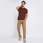 Men's 100% Cotton Slim Fit Casual Trousers , खाकी, small