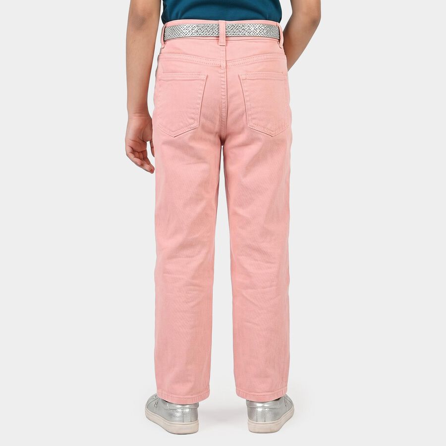 Girls Pink Straight Fit Solid Jeans, Light Pink, large