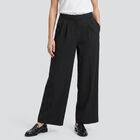 Women's Black Wide Leg Pinstriped Trousers, Black, small
