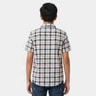 Boys White Checked Collar Regular Fit Casual Shirt, White, small