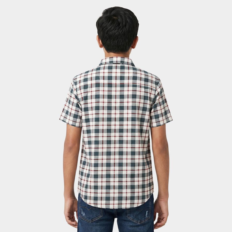 Boys White Checked Collar Regular Fit Casual Shirt, White, large
