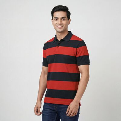 Men's Red Polo Neck Preppy T-Shirt