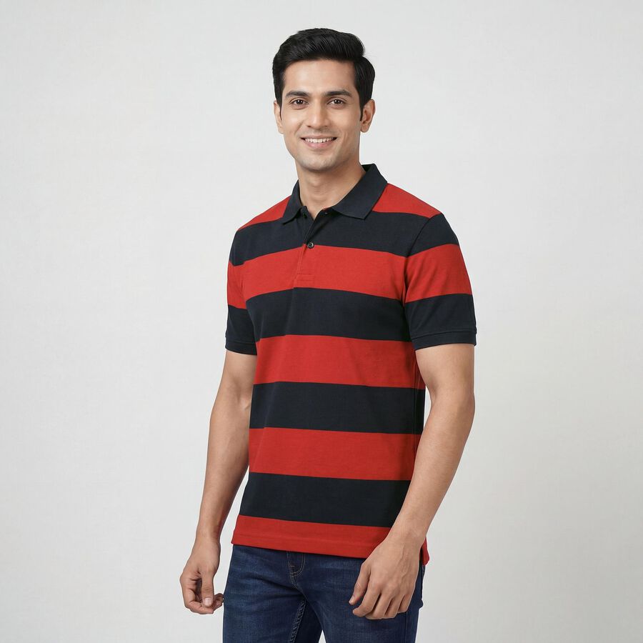 Men's Red Polo Neck Preppy T-Shirt, लाल, large