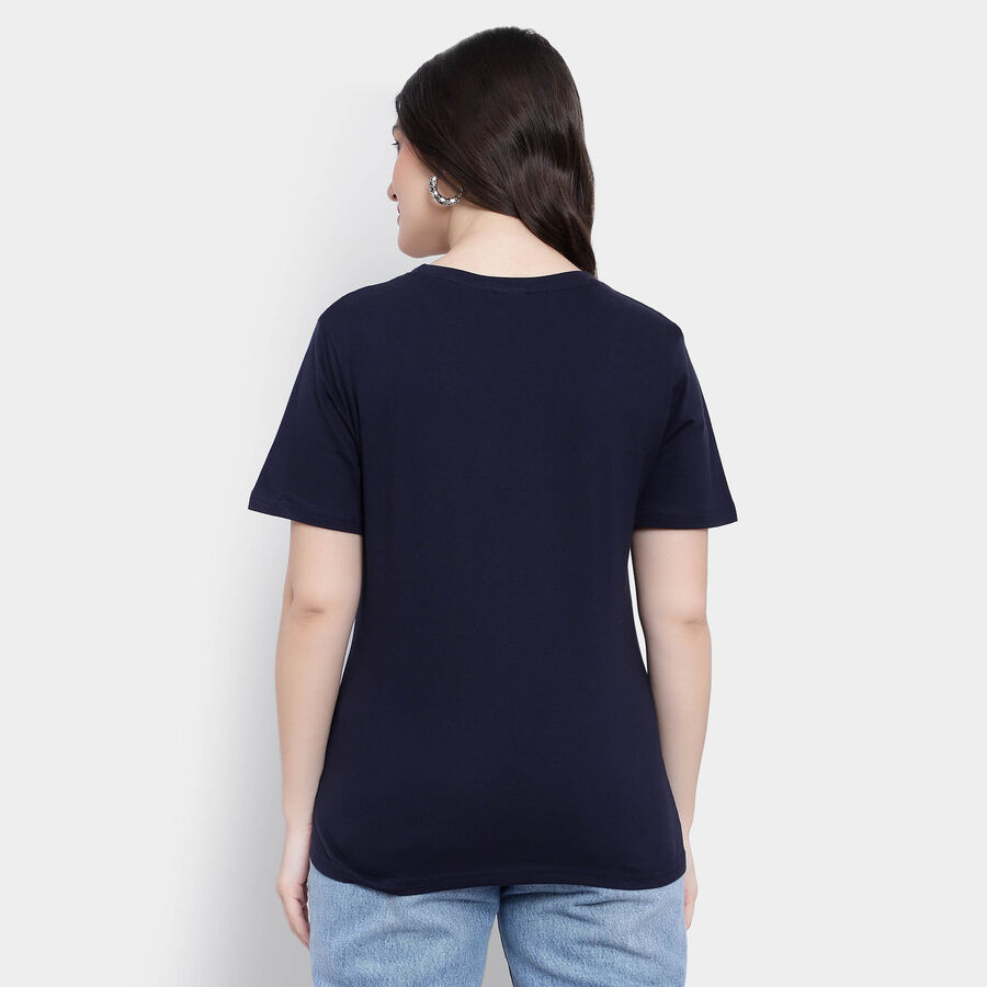 Cotton Solid Round Neck T-Shirt, Navy Blue, large image number null