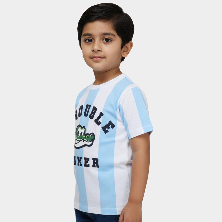 Boys Light Blue Cotton Crew Neck Casual T-Shirt, Light Blue, large