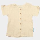 Infants Beige Cotton Round Neck Regular Fit Shirt, Beige, small