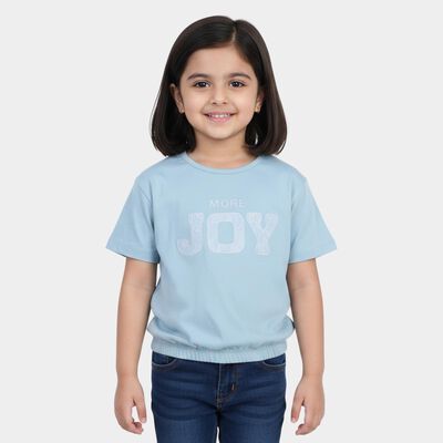 Girls Light Blue Cotton Casual T-Shirt
