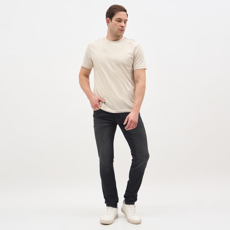 Men's Dark Charcoal Black Slim Fit Tapered Jeans, Dark Blue, large