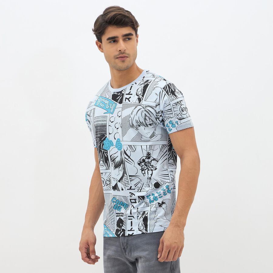 Men's Light Blue Cotton Round Neck Graphic Printed T-Shirt, Sky Blue, large image number null