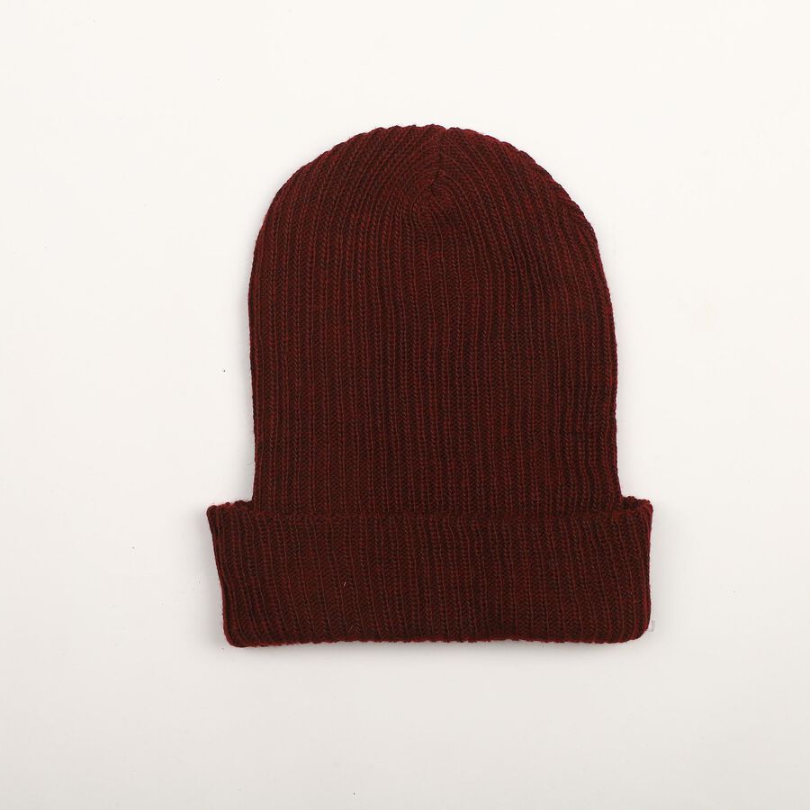 Women's Maroon Ribbed Beanie Cap, वाइन, large
