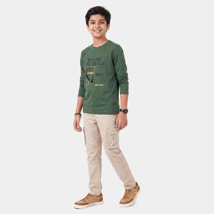 Boys Green Crew Neck Regular T-Shirt, Dark Green, large