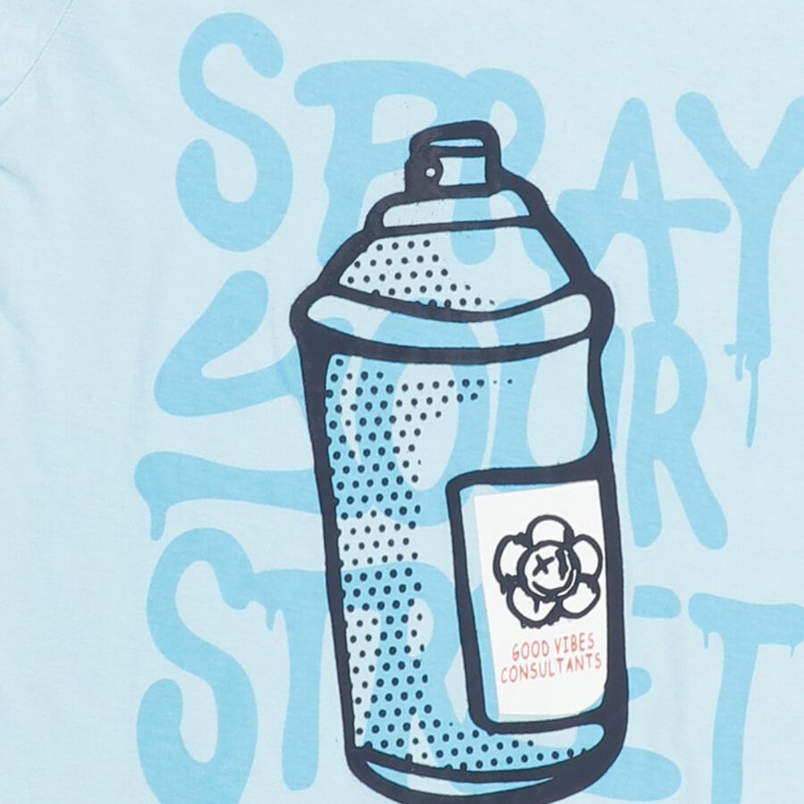 Boys Light Blue Cotton Crew Neck Casual T-Shirt, Light Blue, large image number null