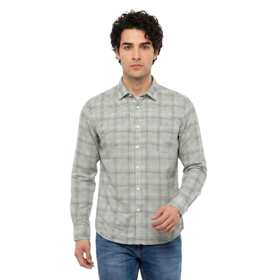Men's Green Cotton Regular Fit Casual Shirt, Dark Green, large