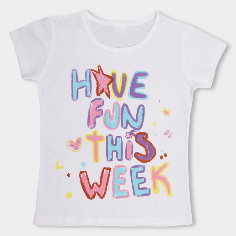 Girls' 100% Cotton T-Shirt, White, large