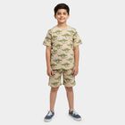 Boys Beige Cotton Round Neck Dinosaur Printed Night Suit, Beige, small