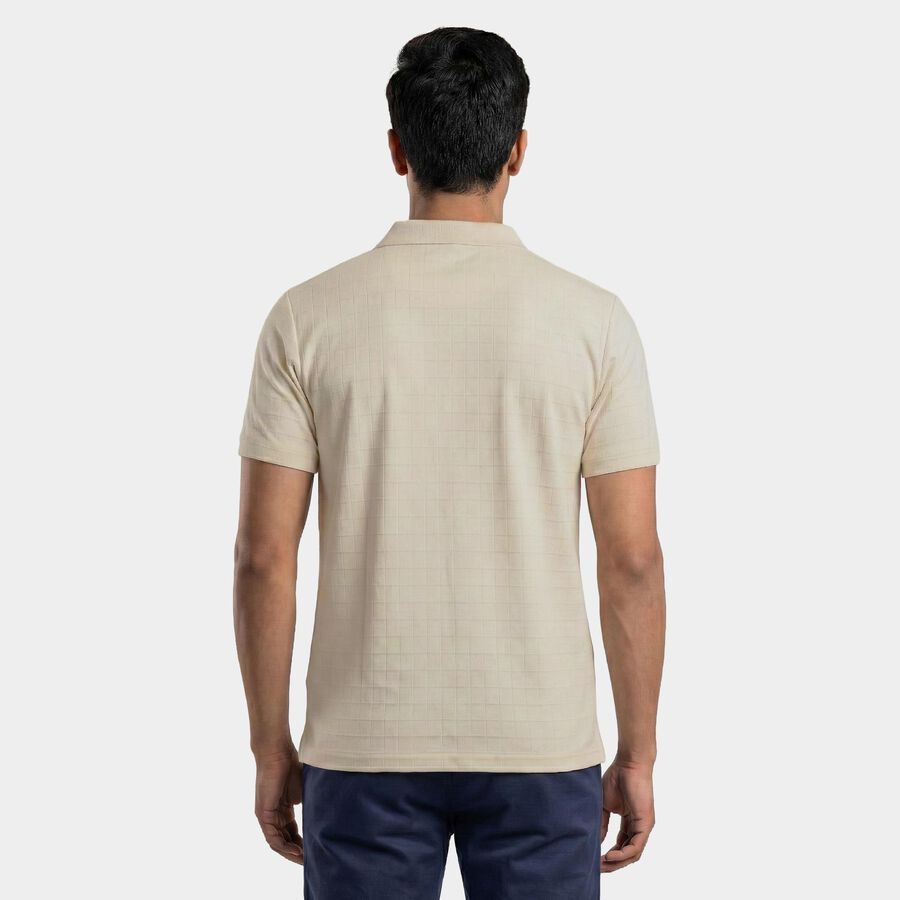 Men's Beige Polo Neck Classic T-Shirt, Beige, large