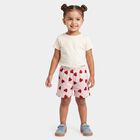 Girls Pink Regular Fit Heart Print Shorts, हल्का गुलाबी, small
