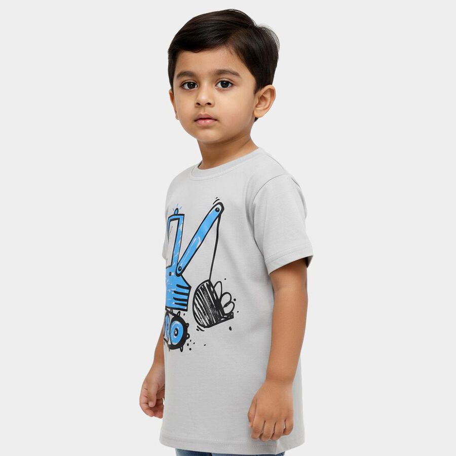 Boys Light Grey Cotton Crew Neck Casual T-Shirt, Light Grey, large