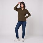 Women's Olive Green Hooded Zip-Up Cardigan, Olive, small