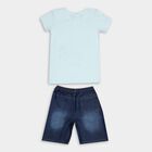 Boys' Aqua Cotton Round Neck Whale Printed Baba Suit, Aqua, small image number null