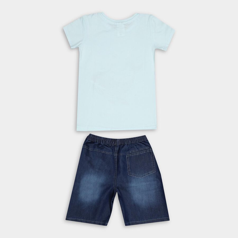 Boys' Aqua Cotton Round Neck Whale Printed Baba Suit, Aqua, large image number null