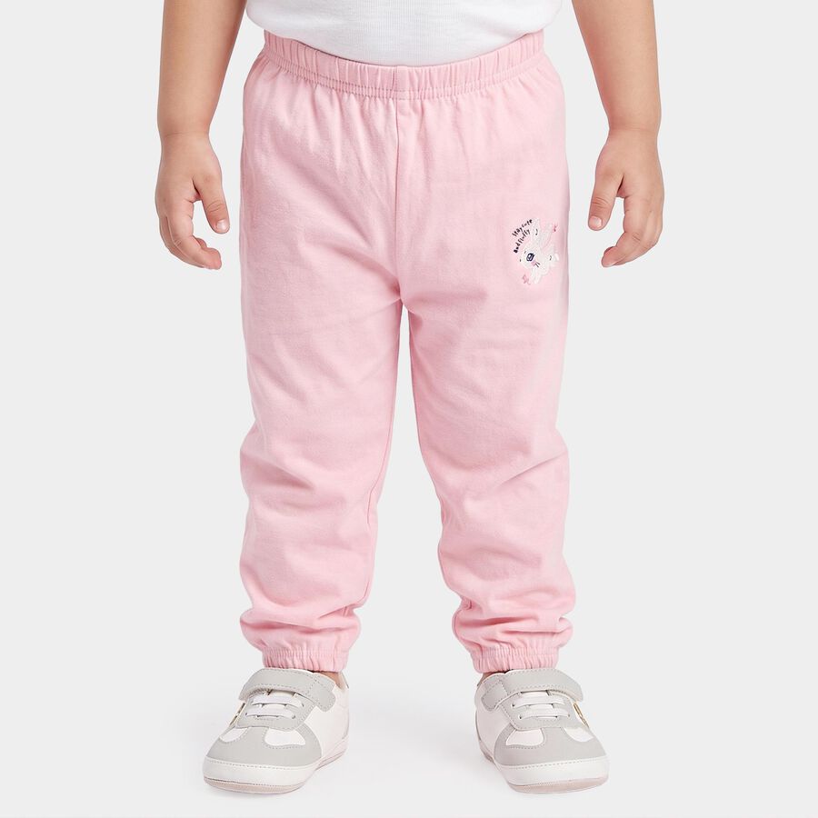 Infants' Pink Jogger Fit Bunny Printed Cotton Pyjama, Pink, large