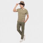Men's Beige Cotton Polo Neck Printed T-Shirt, Beige, small