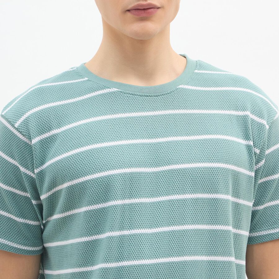 Men's Bright Aqua Blue Round Neck Casual T-Shirt, Aqua, large