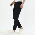 Men's Jet Black Slim Fit Flat-Front Casual Trousers, Black, small image number null