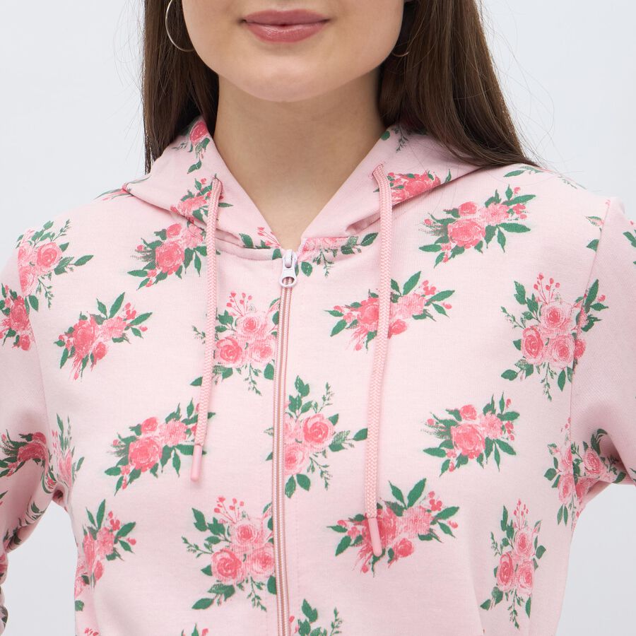 Women's Light Pink Hooded Neck Casual Sweatshirt, Light Pink, large image number null