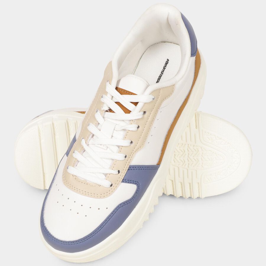 Men's White Lace-Up Colorblocked Sneakers, सफ़ेद, large