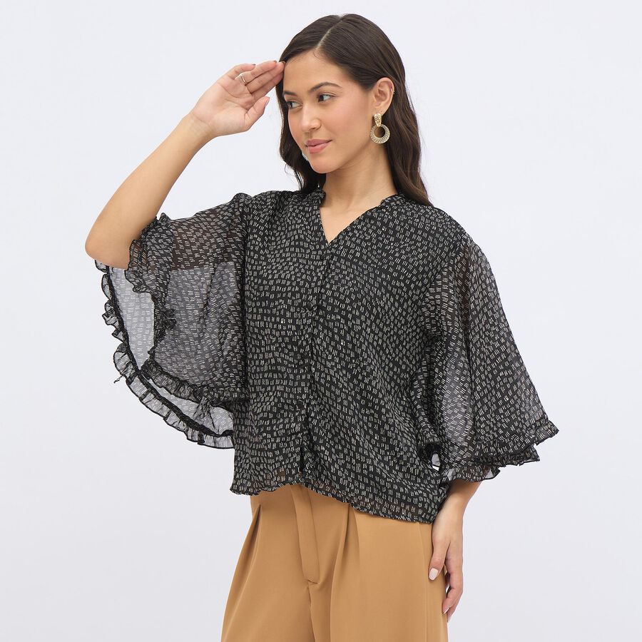 Women's Dusty Charcoal Black V Neck Casual Shirt, Black, large image number null
