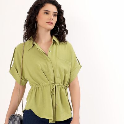 Women's Light Sage Green Rolled Up Classic Casual Shirt