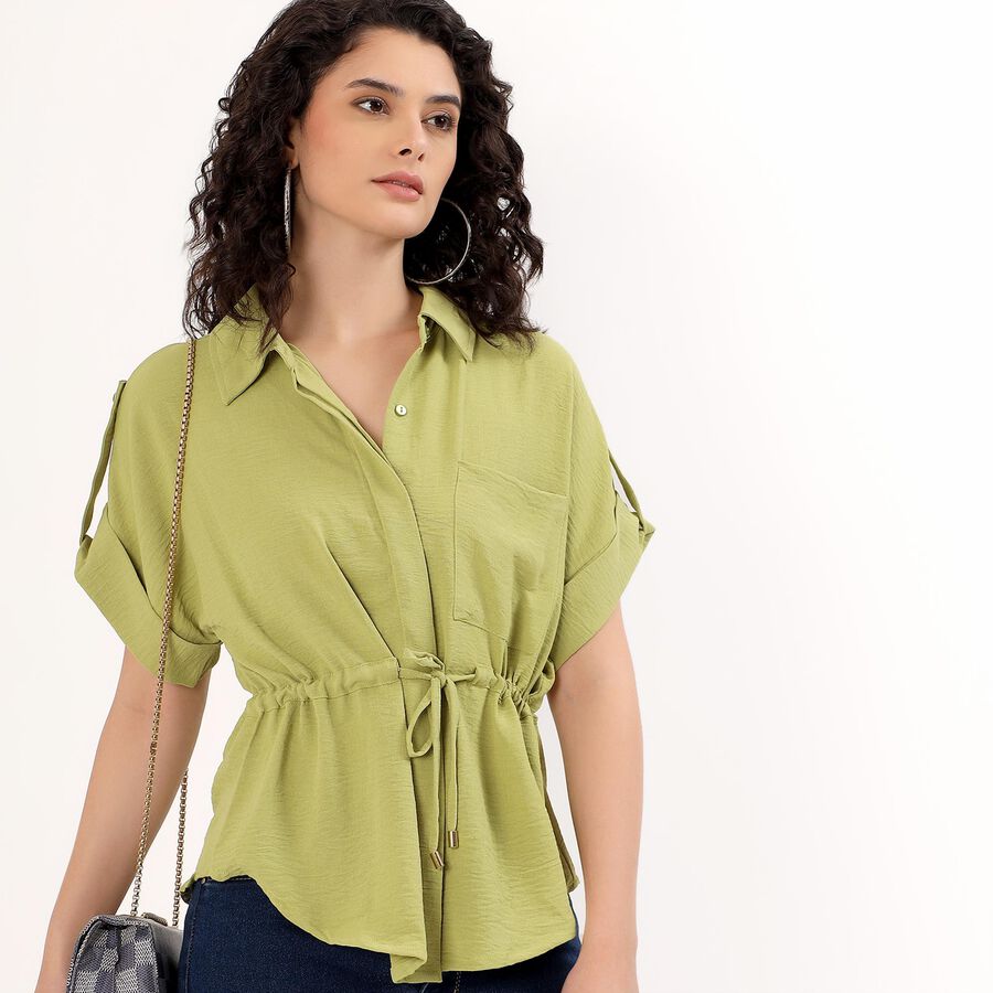 Women's Light Sage Green Rolled Up Classic Casual Shirt, Light Green, large