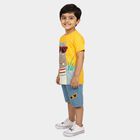 Boys' Yellow 100% Cotton Round Neck Graphic Print Baba Suit, मस्टर्ड, small