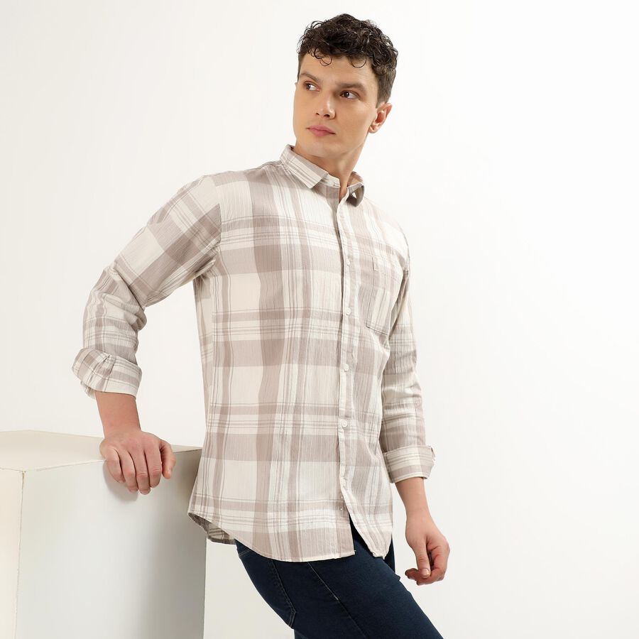 Men's Regular Collar Casual Shirt, Beige, large image number null