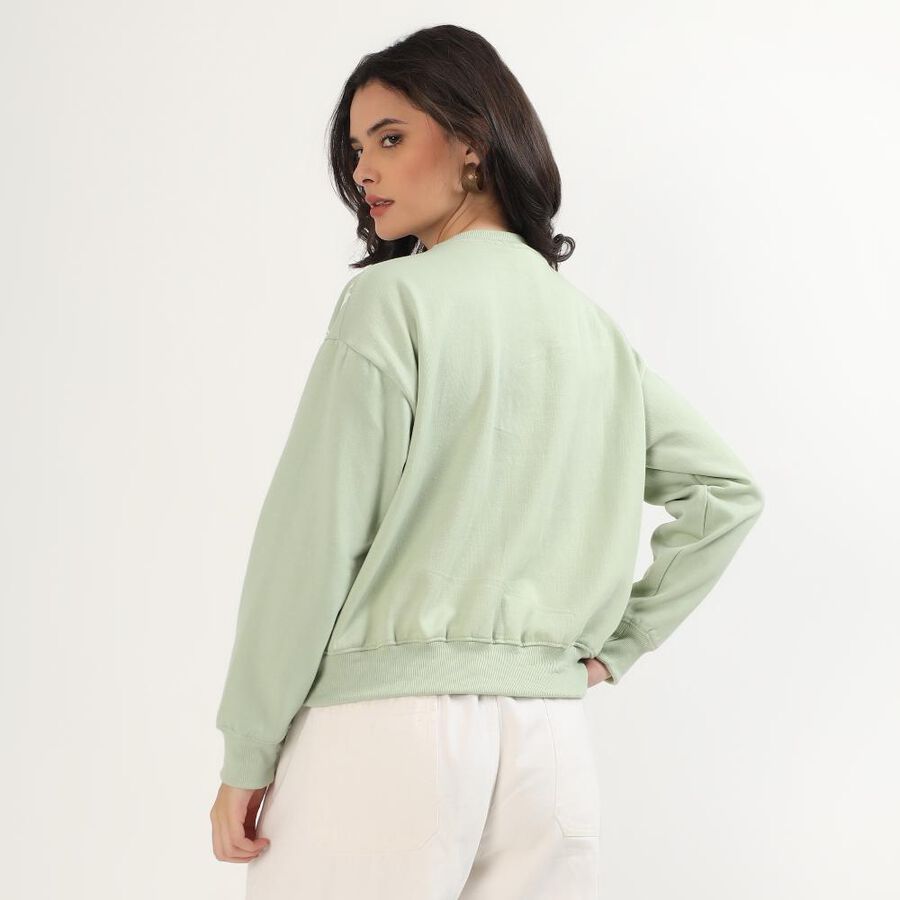 Women Light Sage Green Crew Neck Casual Sweatshirt, हल्का हरा, large image number null
