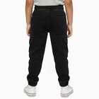Boys Jet Black Regular Fit Cargo Jeans, काला, small image number null