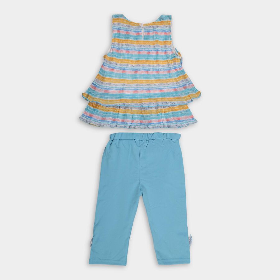 Girls' Multicolor Striped Sleeveless Top and Capri Set, एक्वा, large image number null