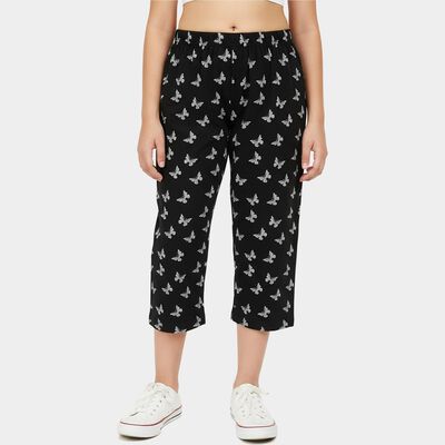 Girls' Black Regular Fit Side-Striped Capri