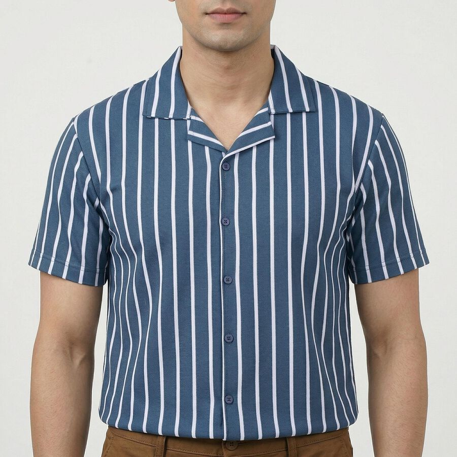 Men's Blue Spread Collar Casual Shirt, Mid Blue, large