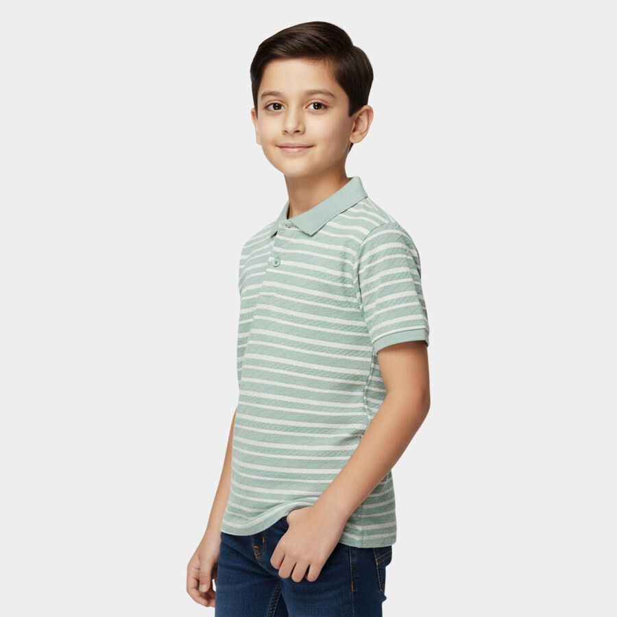 Boys Dark Green Round Neck Casual Half Sleeve T-Shirt, Dark Green, large