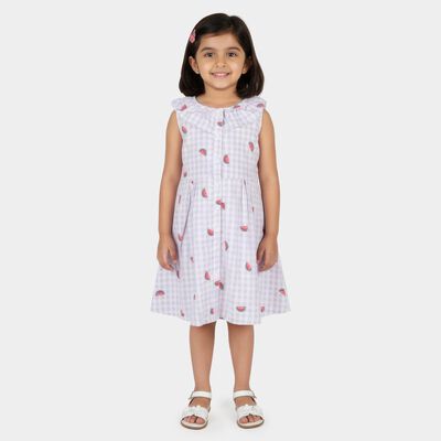 Girls' Lilac Cotton Blend Sleeveless A-Line Frock